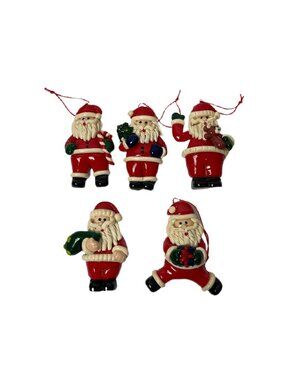 Handmade Christmas Santa Dough Ornament Lot Of 5 Pre-Owned Holiday Decorations
